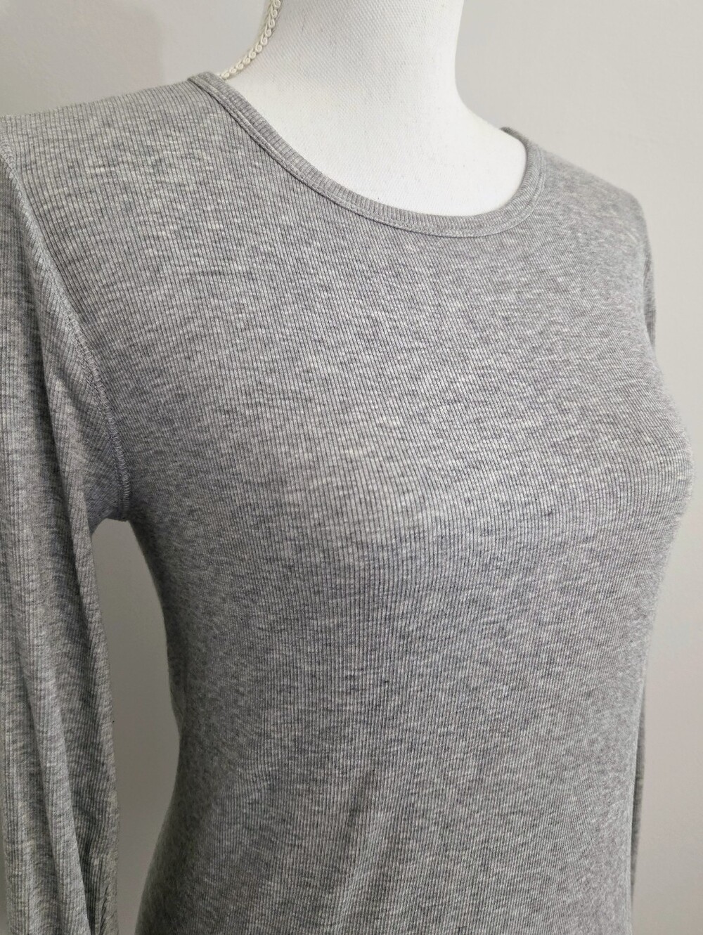 Everlane Luxe Supima Micro Rib Long Sleeve Crew Neck Shirt - Grey Large - Picture 7 of 11